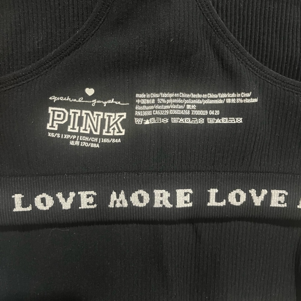 🤍 PINK Victoria's Secret Cropped Tank Top~Women’s Sz XS/S~Black~Ribbed~Racerback - Picture 6 of 7